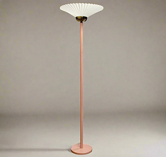 Vintage Pink Torchiere Floor Lamp | Scalloped Shade