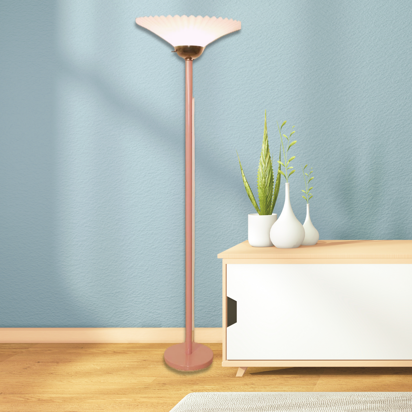 Vintage Pink Torchiere Floor Lamp | Scalloped Shade