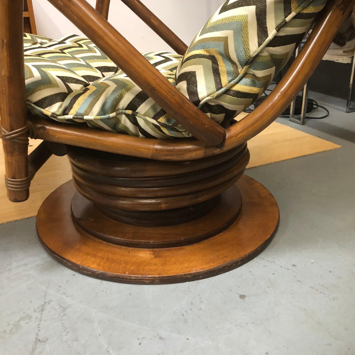 Restored Rattan Swivel Lounge Chair |Chevron - OffCenterModern
