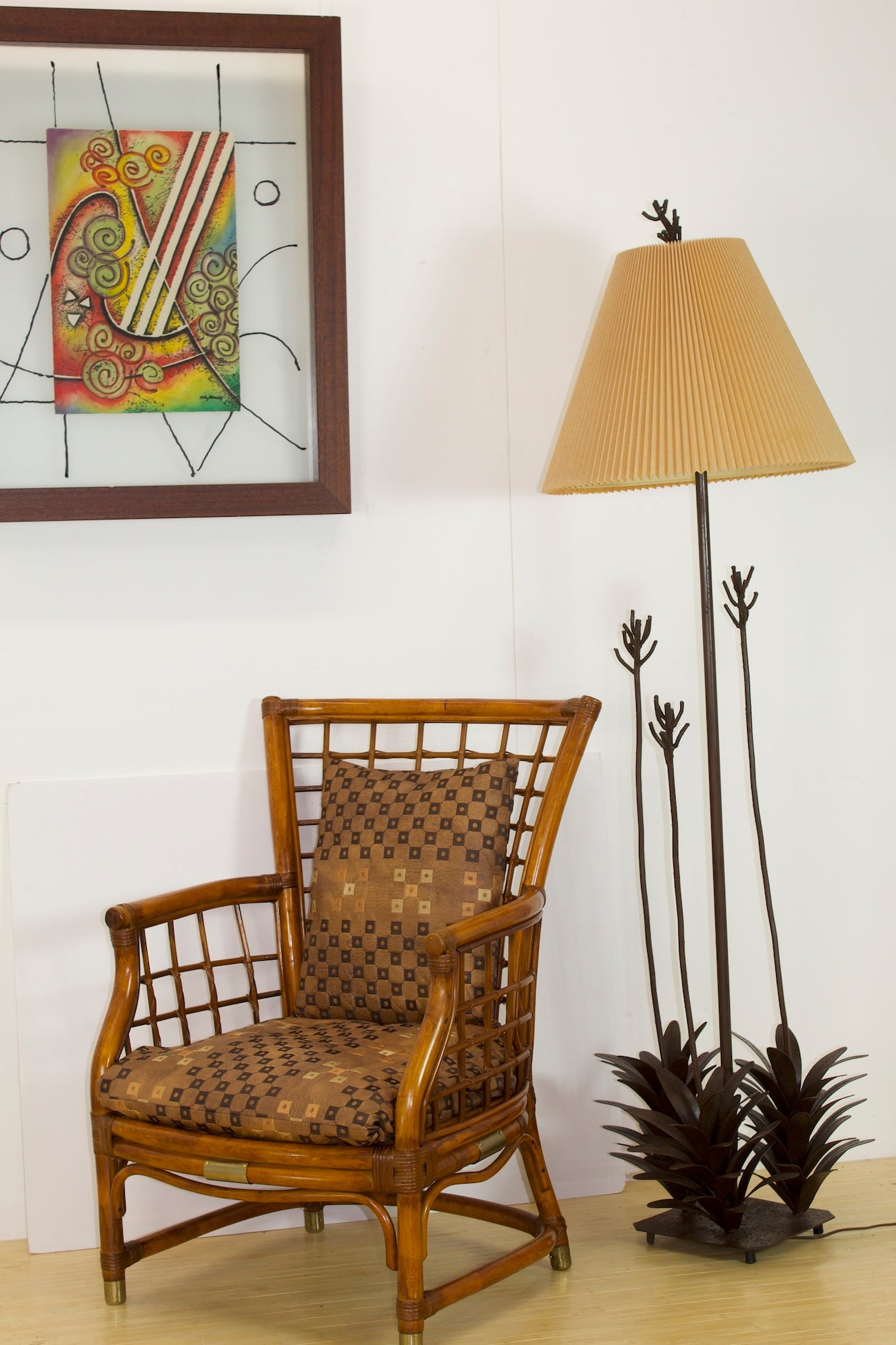 Vintage Rattan Chair w/ Custom leather Cushions