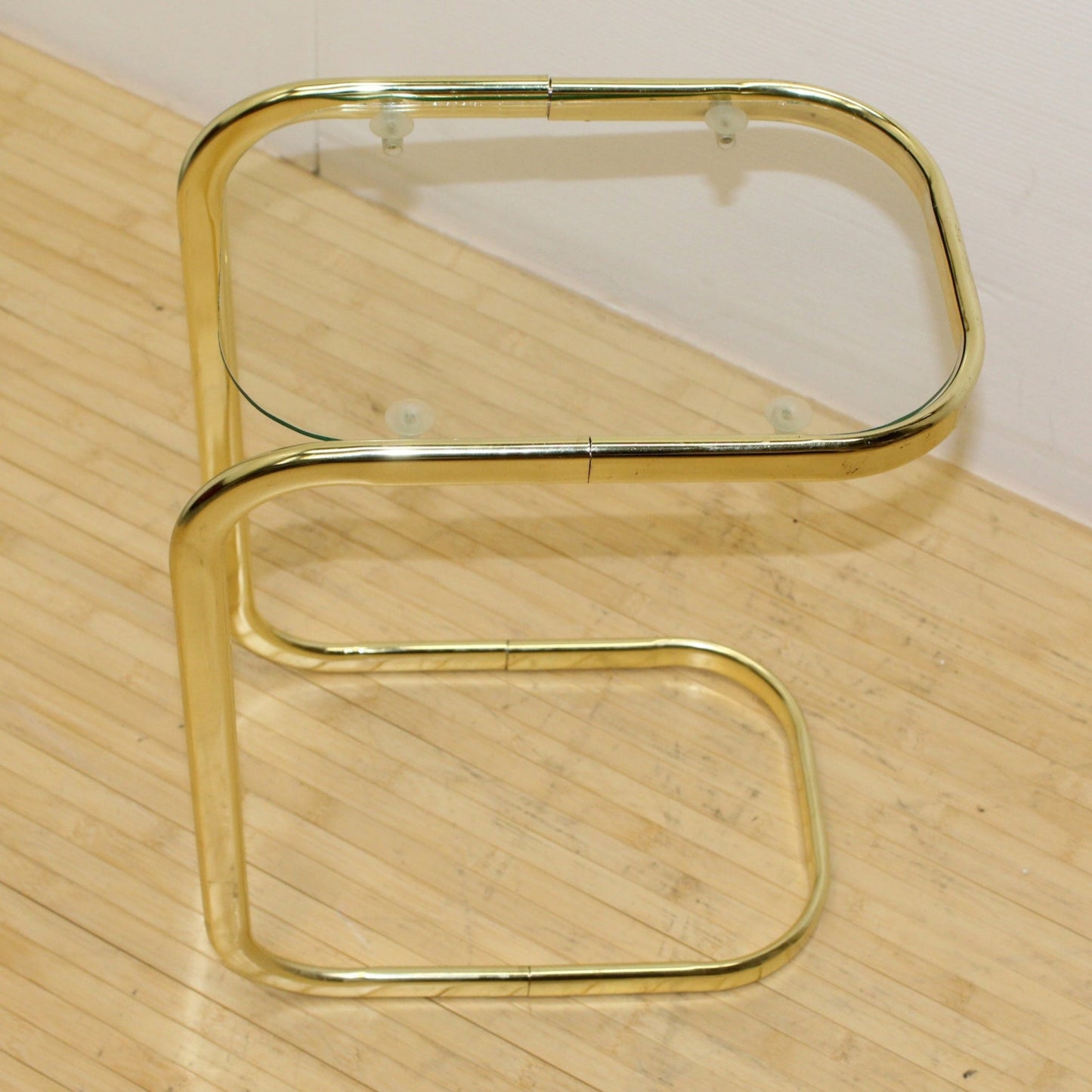 1980s Brass Finish and Glass Cantilever Table