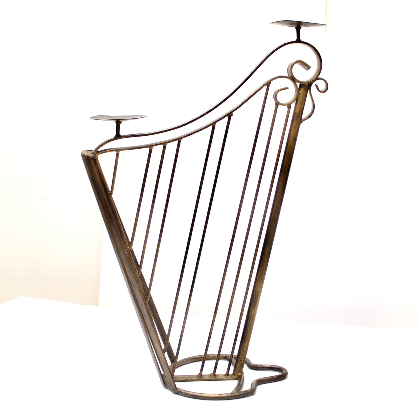 Vintage Wrought Iron Harp Candle Holder Stands | Pair