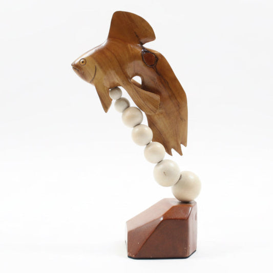 Vintage Hand-Carved Artisan Wood Fish Sculpture on "Bubble" Stand
