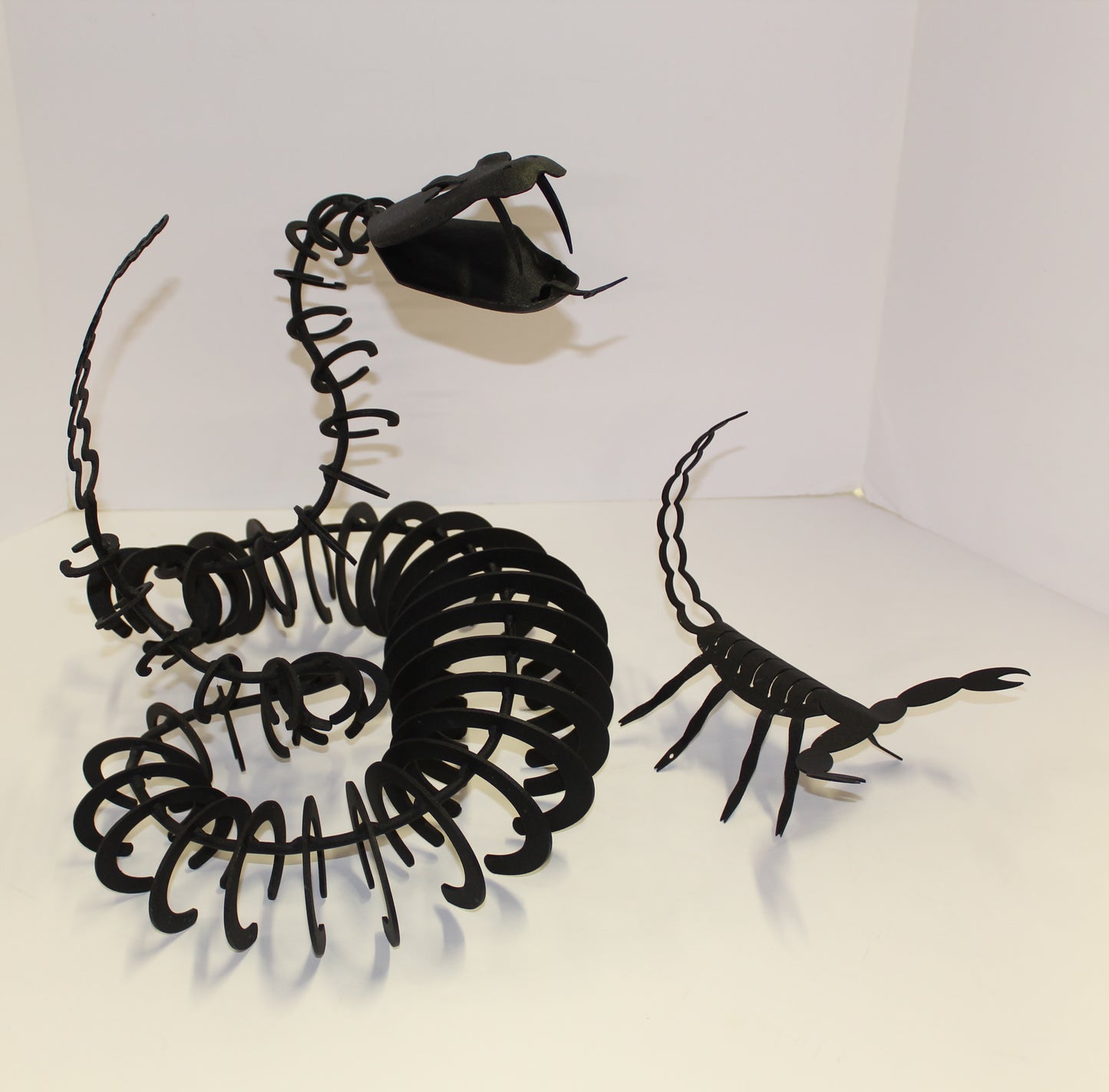 Modernist Snake & Scorpion Black Metal Sculpture Set