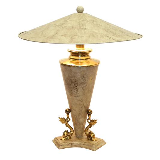 Vintage Polished Travertine Table Lamp by Bauer Lamp Co