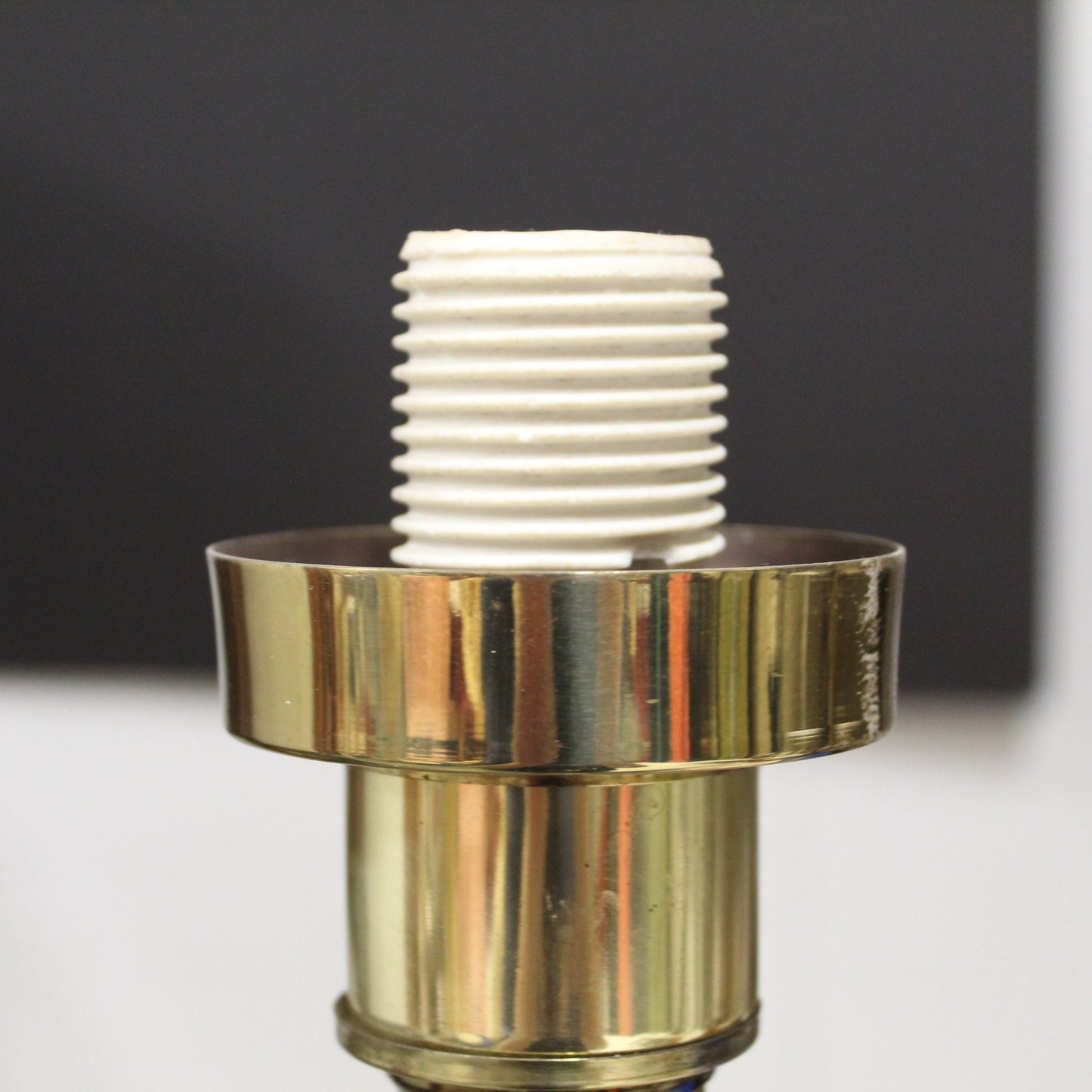 Vintage Brass Torchiere Floor Lamp with Fluted Plastic Shade