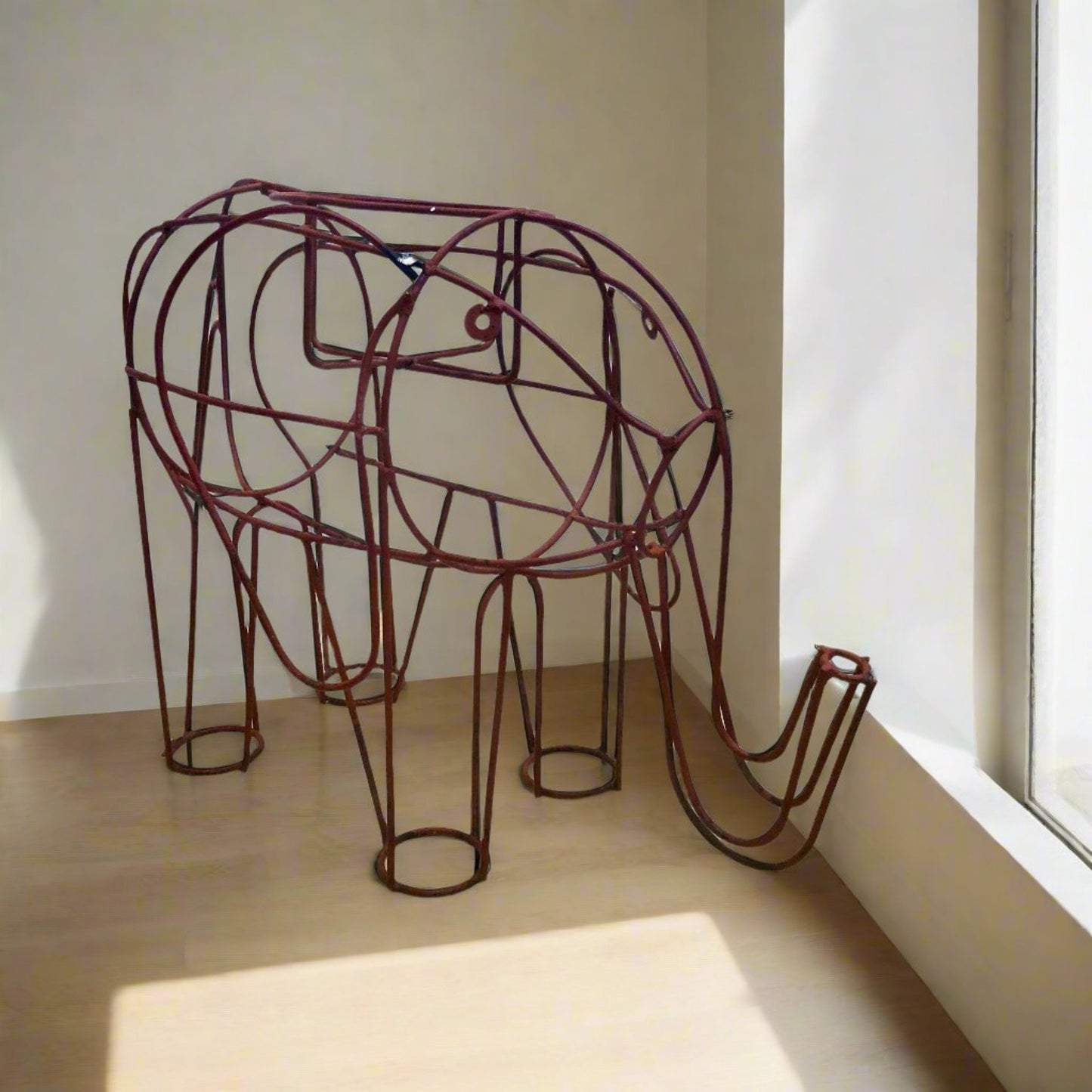 Vintage Red Wire Elephant Shaped Planter