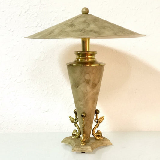 Vintage Polished Travertine Table Lamp by Bauer Lamp Co