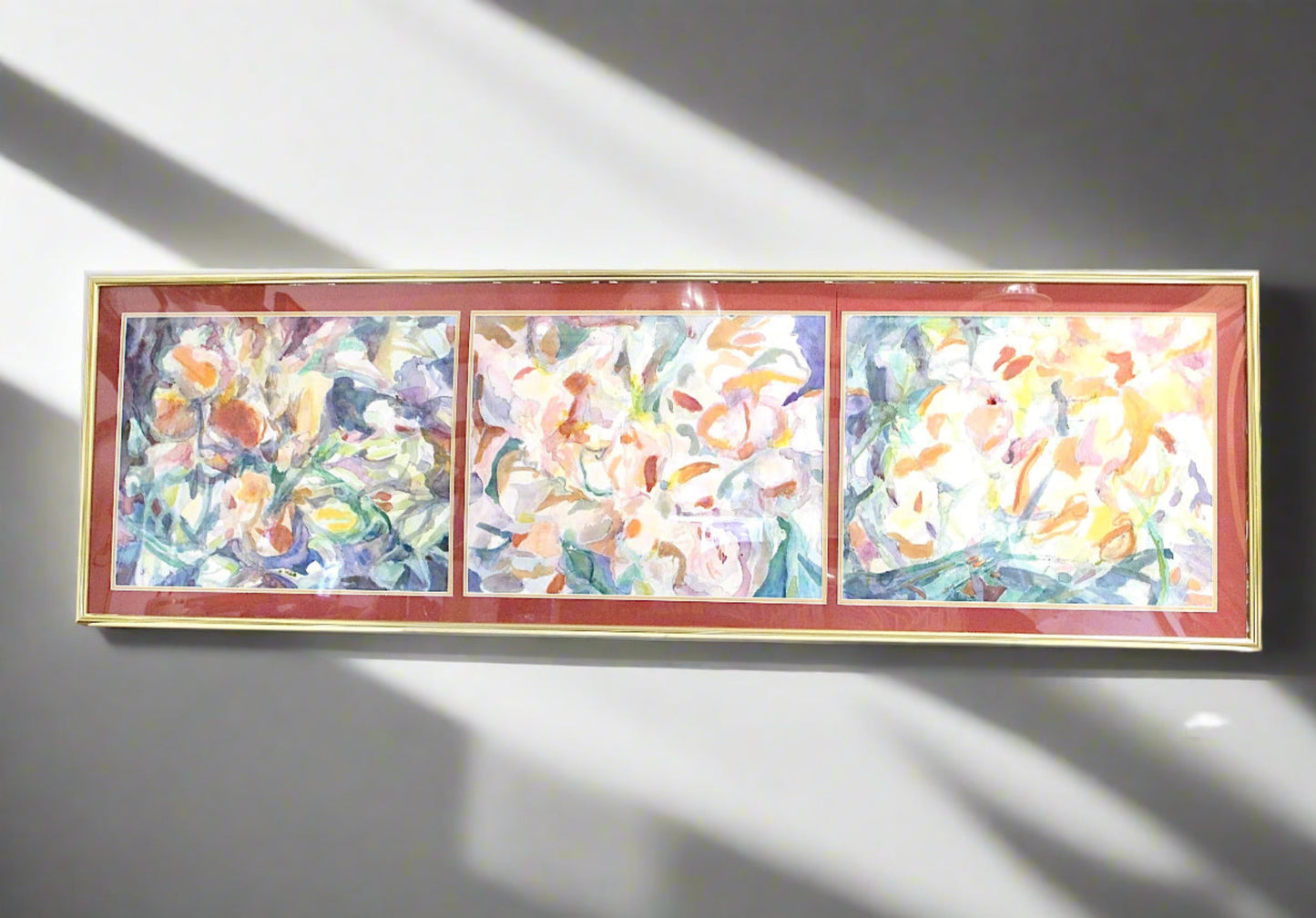 Large Abstract Iris Flower Watercolor Triptych Wall Art