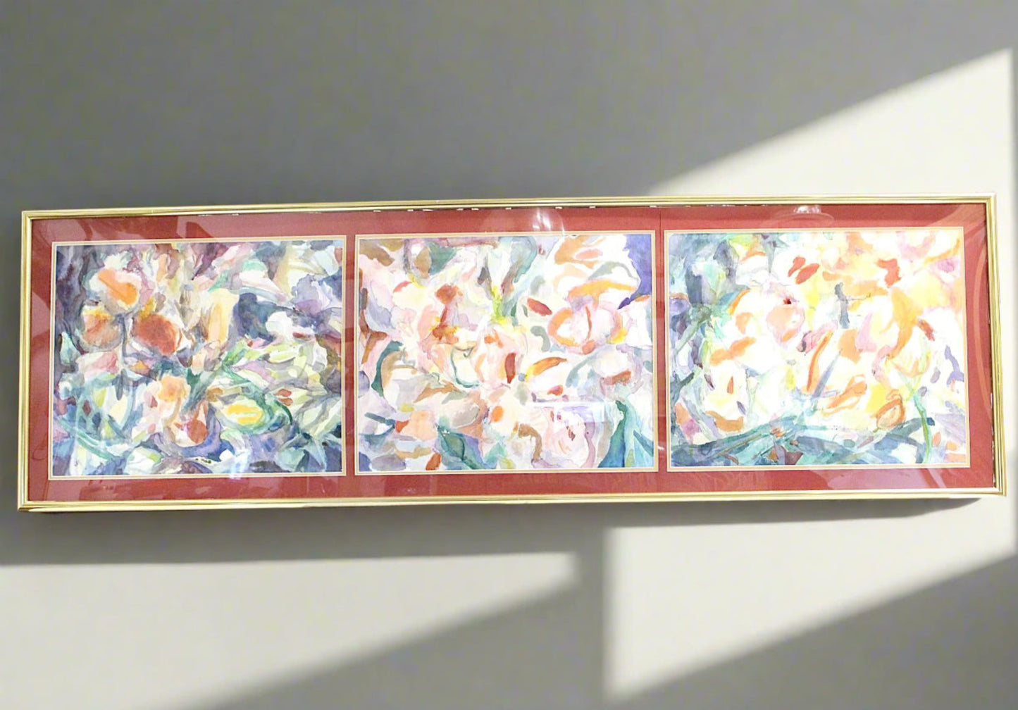 Large Abstract Iris Flower Watercolor Triptych Wall Art