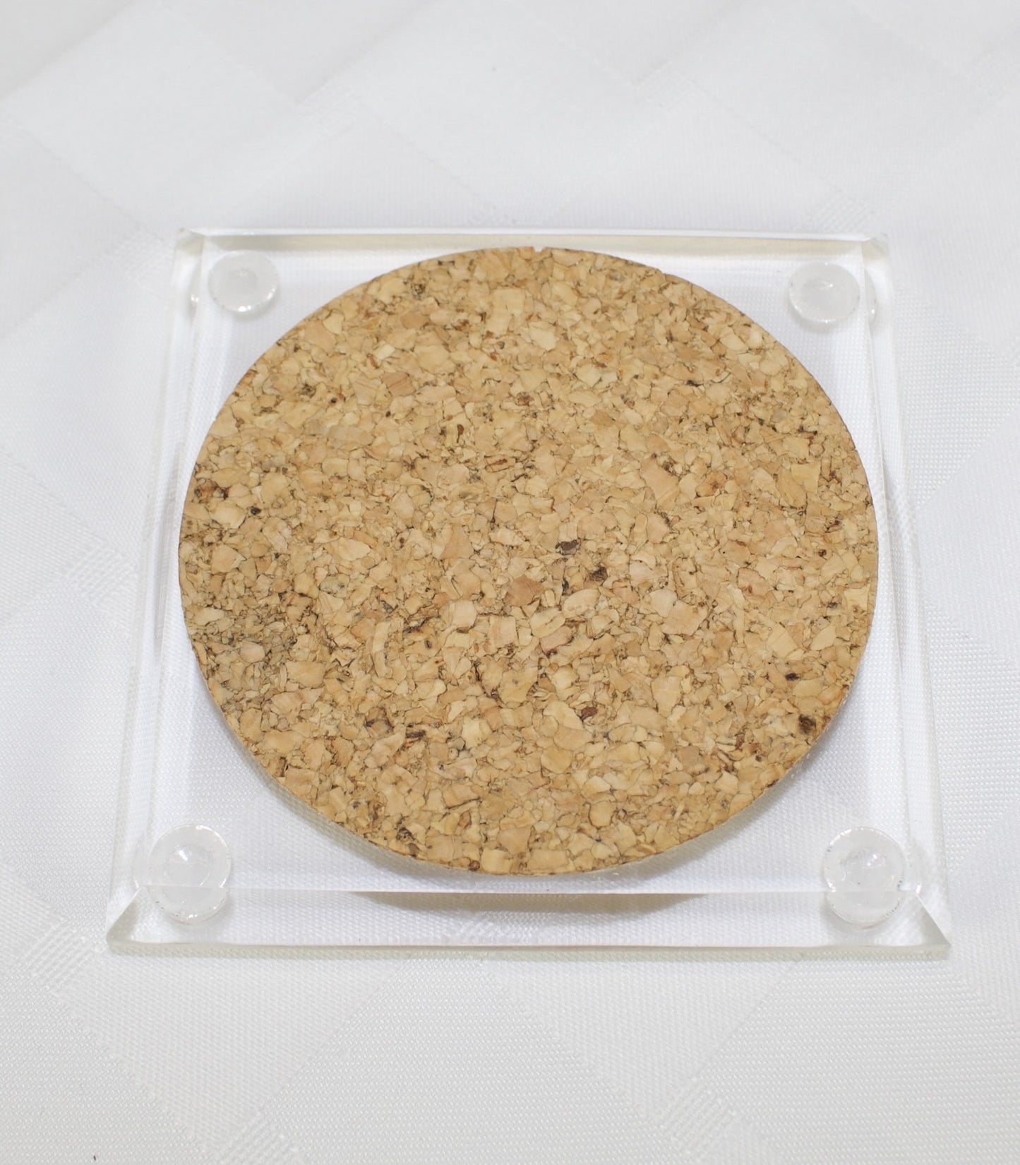 Set of 6 Clear Lucite and Cork Coasters