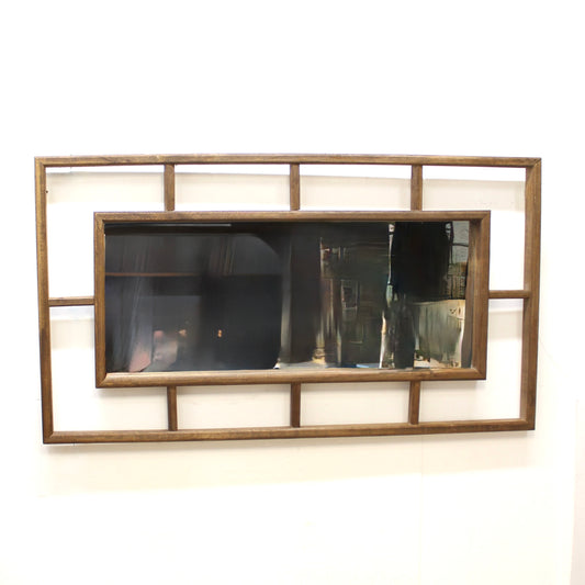 Extra Large 68 Inches Vintage Rustic Wood Grid Wall Mirror