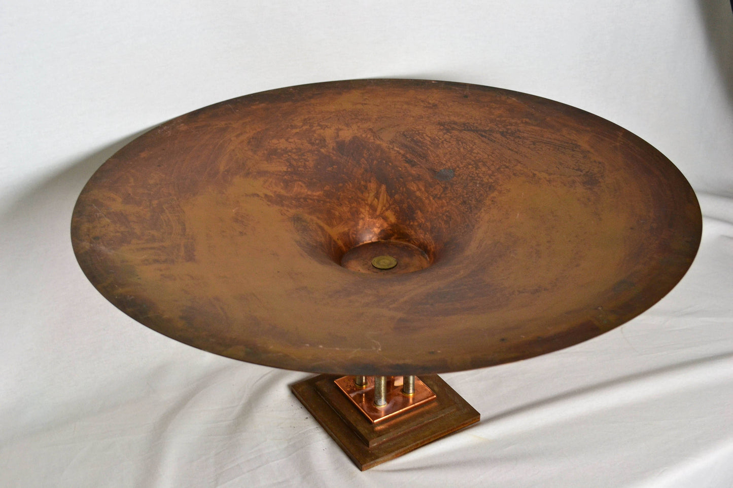 Monumental Vintage Copper Pedestal Bowl with Texture Glass from OffCenterModern