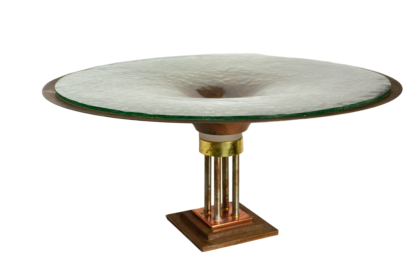 Monumental Vintage Copper Pedestal Bowl with Texture Glass from OffCenterModern