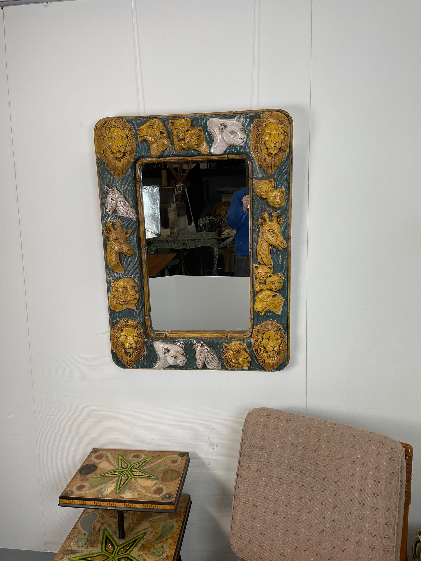 Vintage Wall Mirror | Safari Animals | Signed David Marshall from OffCenterModern