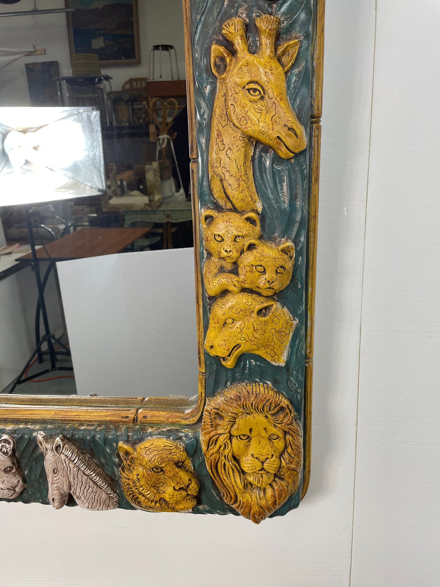 Vintage Wall Mirror | Safari Animals | Signed David Marshall from OffCenterModern