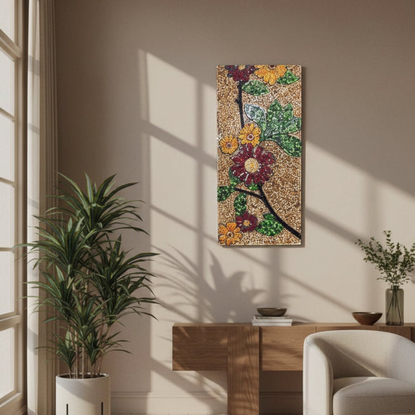 1980s Large Vintage Glass Mosaic Flowers - OffCenterModern