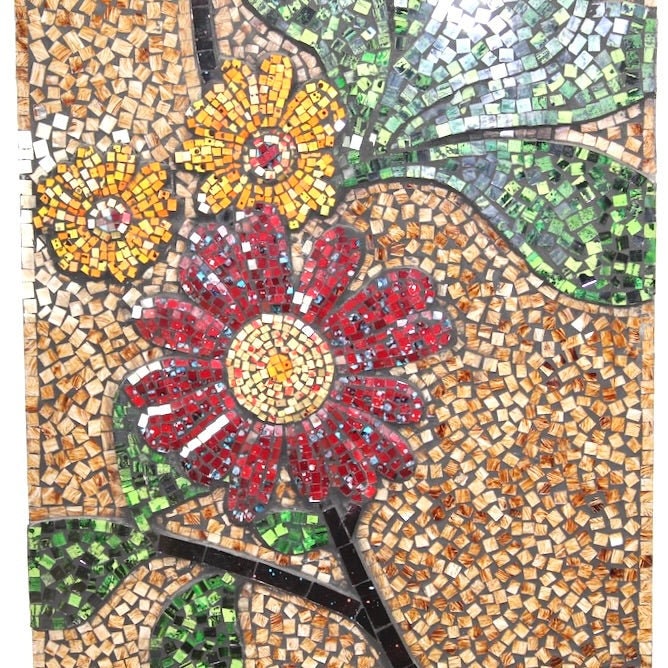 1980s Large Vintage Glass Mosaic Flowers - OffCenterModern
