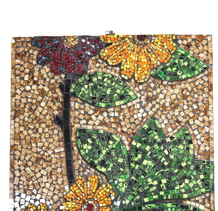 1980s Large Vintage Glass Mosaic Flowers - OffCenterModern