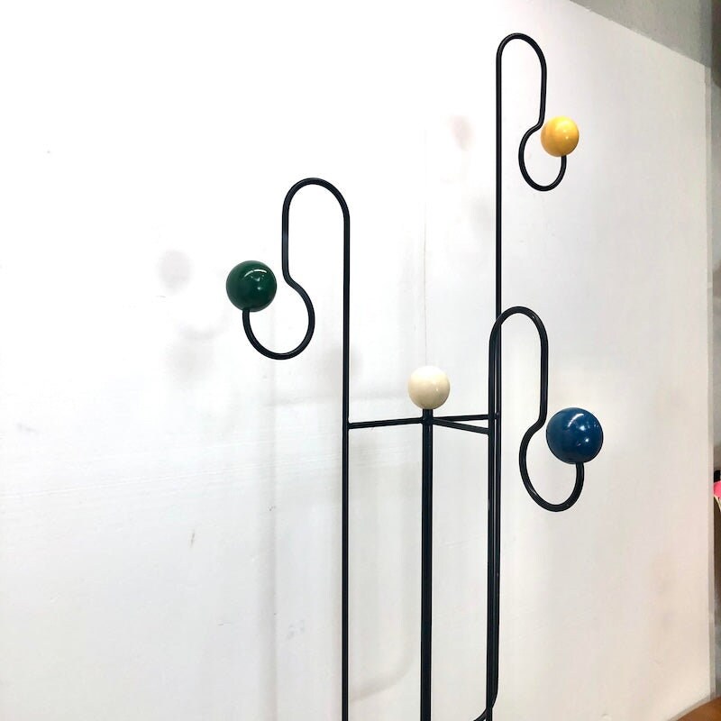 1960s Black Iron Coat Rack with Ball Hooks - OffCenterModern