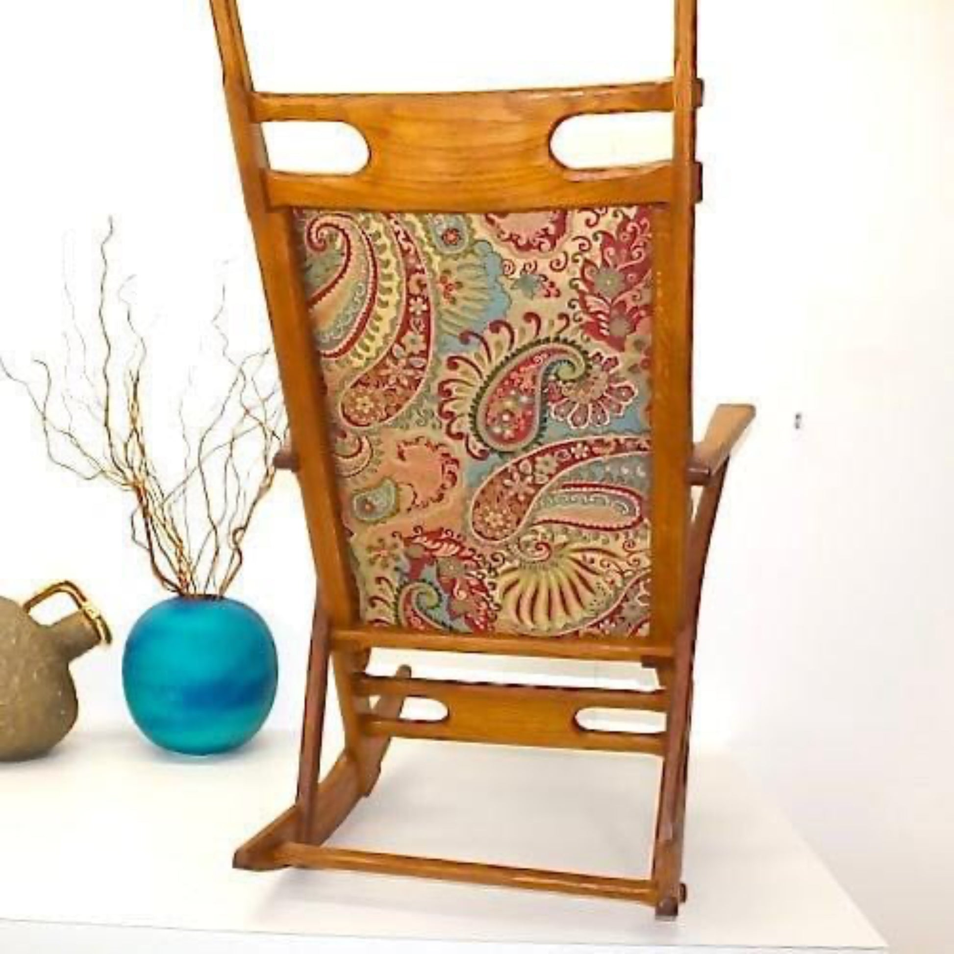 Restored 1950s Handmade Oak Rocking Chair | Paisley - OffCenterModern