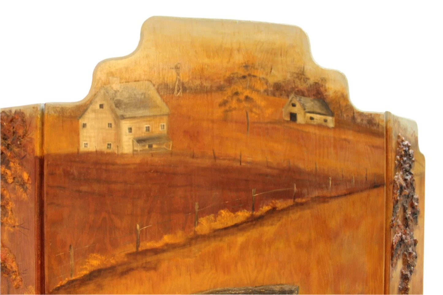 Antique Hand Painted Wood Fireplace Screen | Countryside Horse & Buggy - OffCenterModern