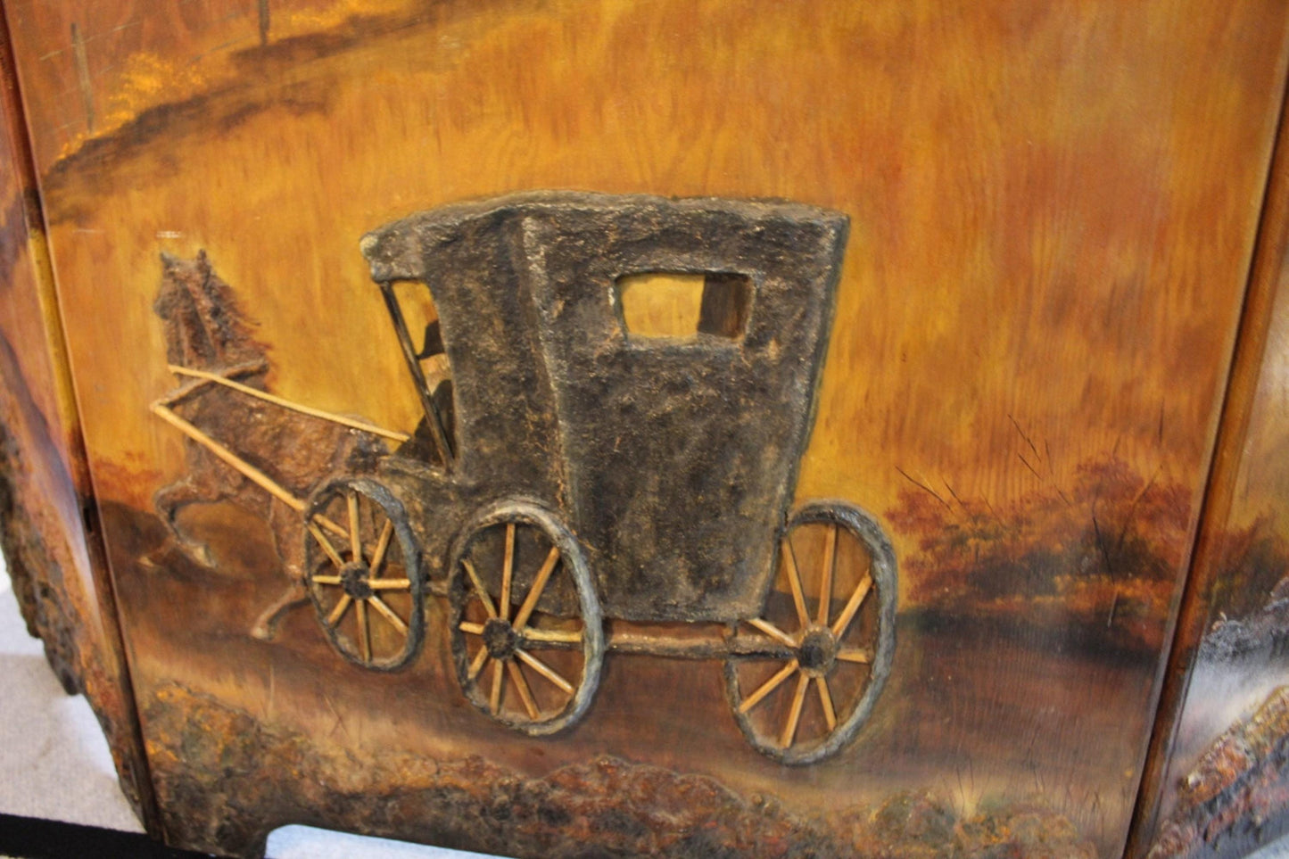 Antique Hand Painted Wood Fireplace Screen | Countryside Horse & Buggy - OffCenterModern
