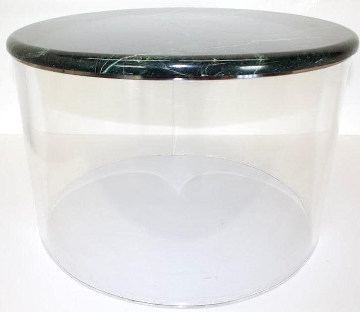 1970s Round Green Marble & Lucite Side Table - OffCenterModern