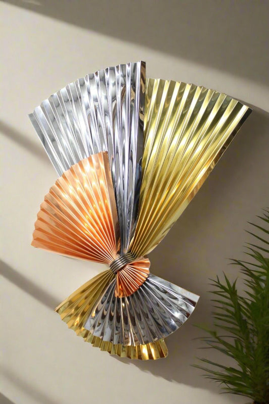 1980 C Jeré Tri-Color Metal Fan Wall Sculpture - OffCenterModern