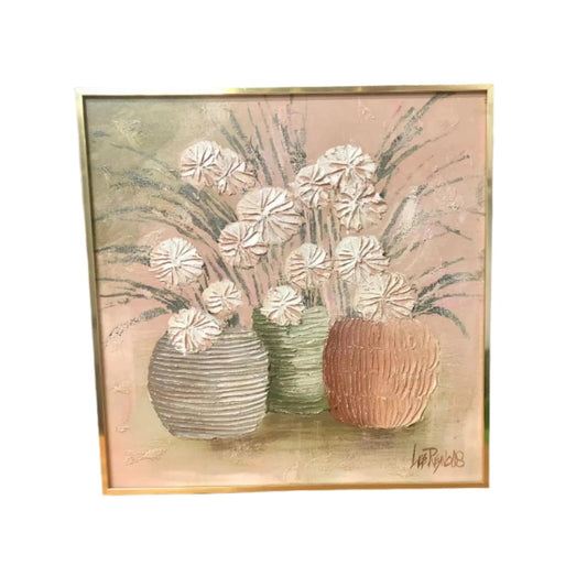 Lee Reynolds Vintage Oil Painting Flowers in Vases