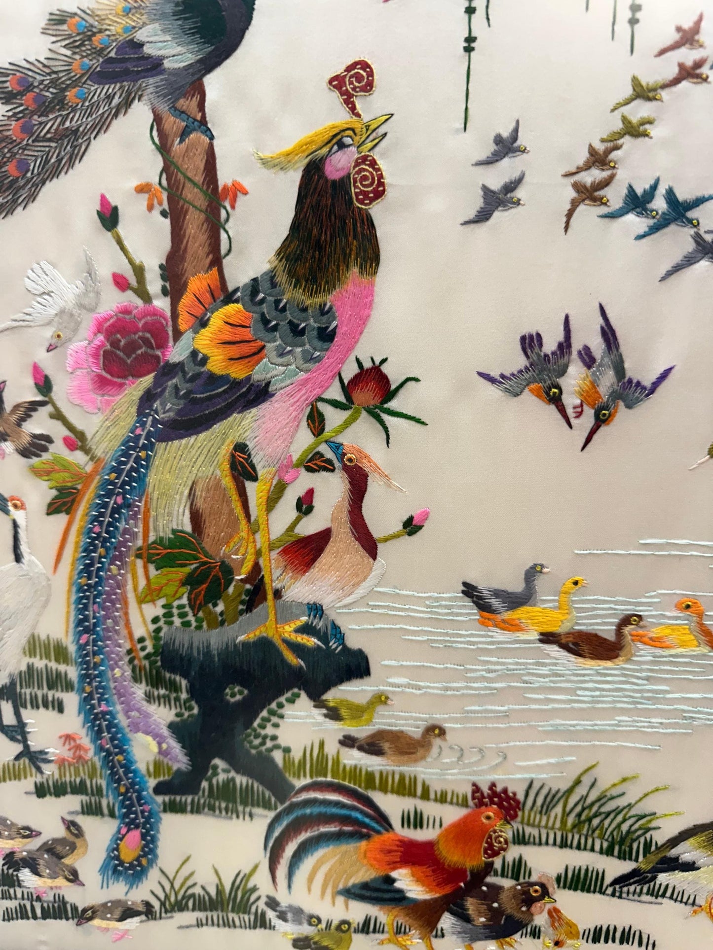 Vintage Chinese Embroidery on Silk of Phoenix | "One Hundred Birds"