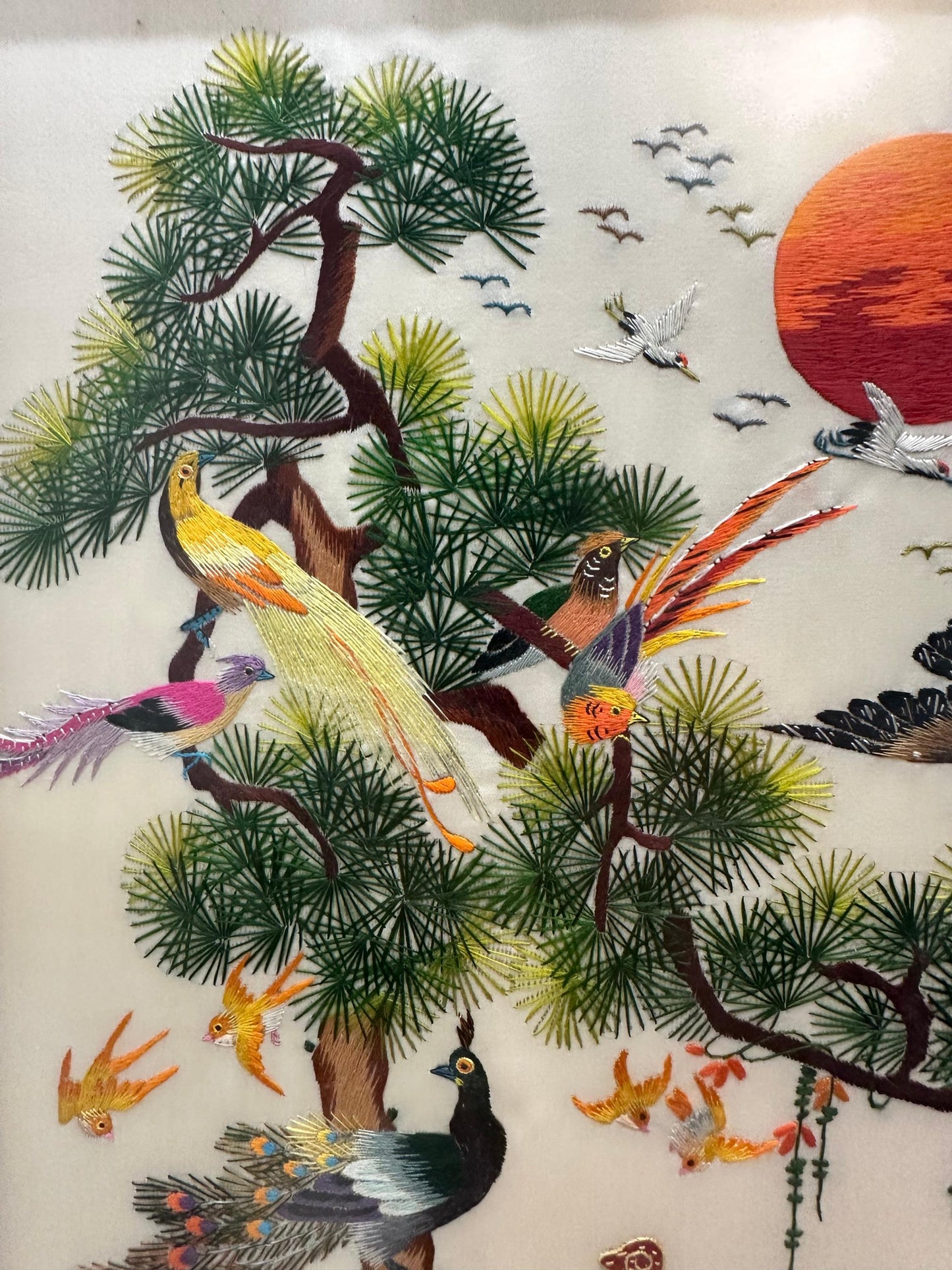 Vintage Chinese Embroidery on Silk of Phoenix | "One Hundred Birds"