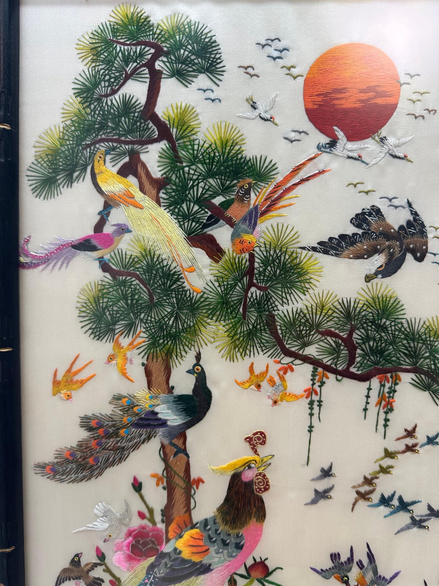 Vintage Chinese Embroidery on Silk of Phoenix | "One Hundred Birds"