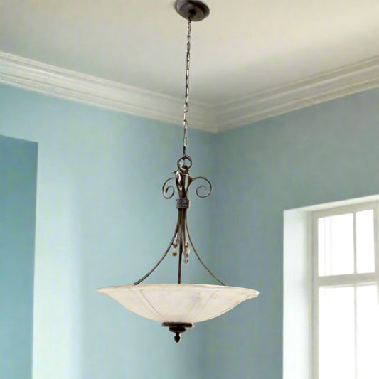 Iridescent Glass Shade Wrought Iron Chandelier