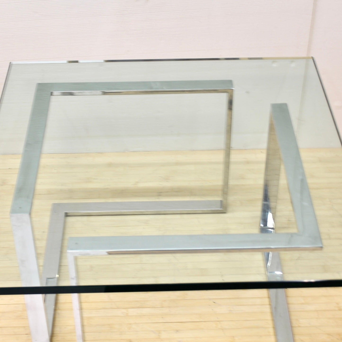 Vintage Thick Square Glass and Steel Coffee Table