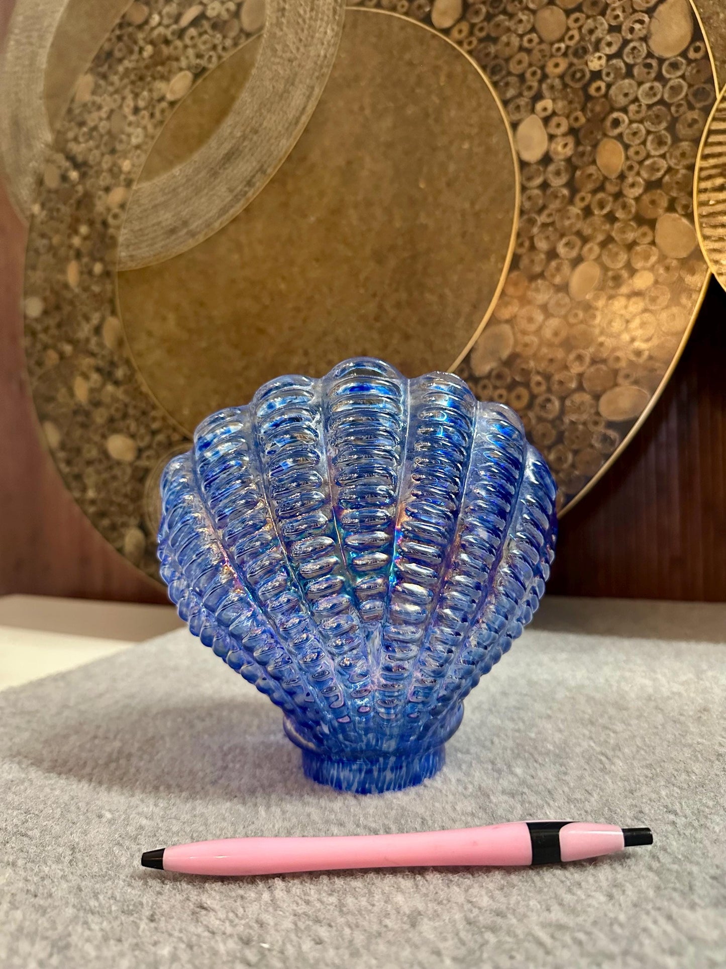 Opalescent Blue Glass Sea Shell Lamp Shade | Hand Blown from OffCenterModern