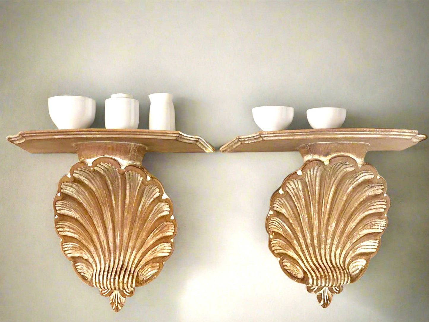 PAIR Vintage Solid Wood Ancathus Leave Wall Shelves