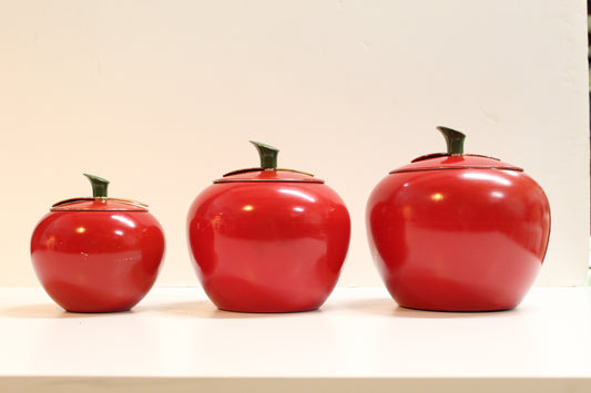 Vintage 1960s Apple Shaped Aluminum Canister Set