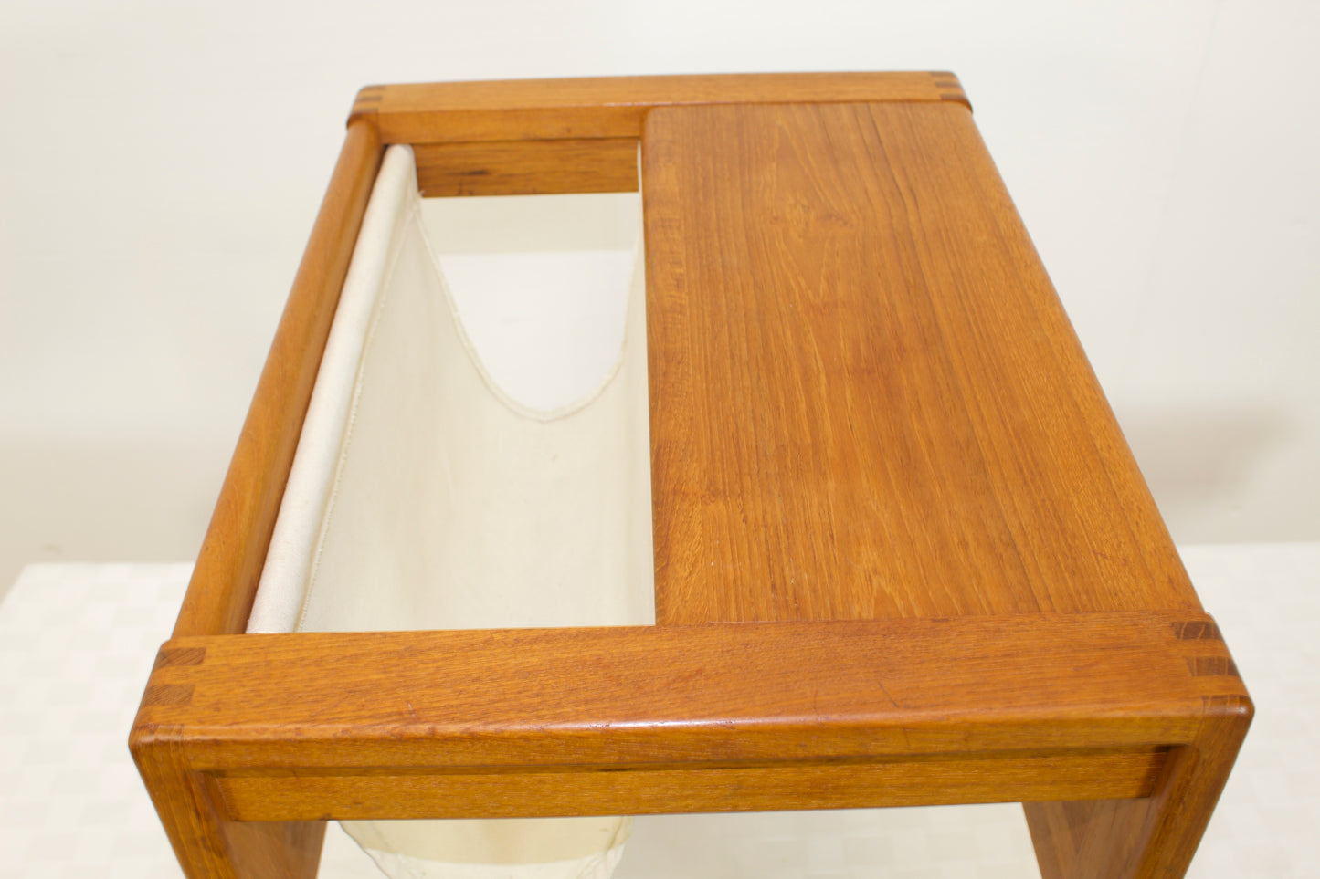 Scandinavian Style Teak and Canvas Magazine Rack Table