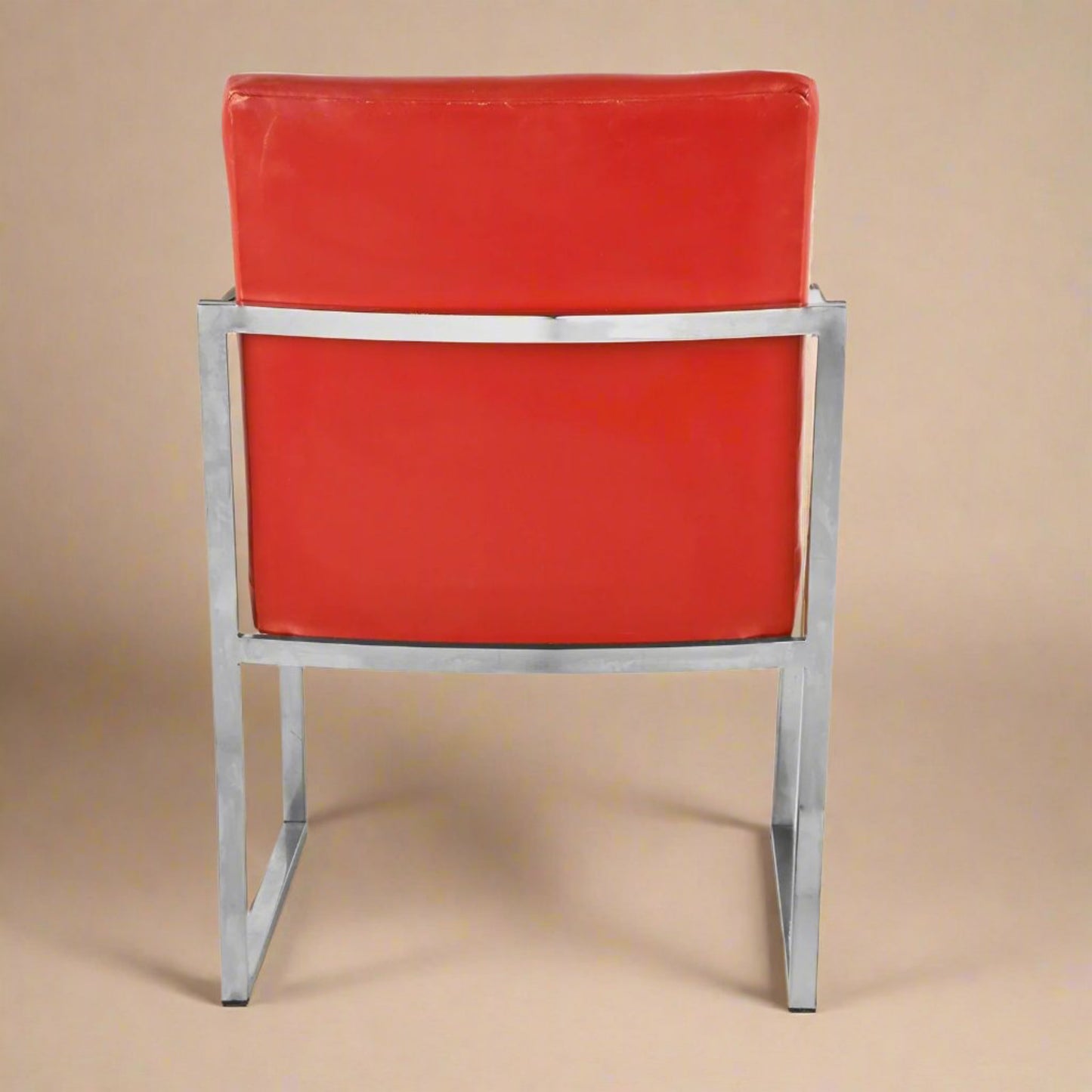 Red Chrome Armchairs Bert England | Pair