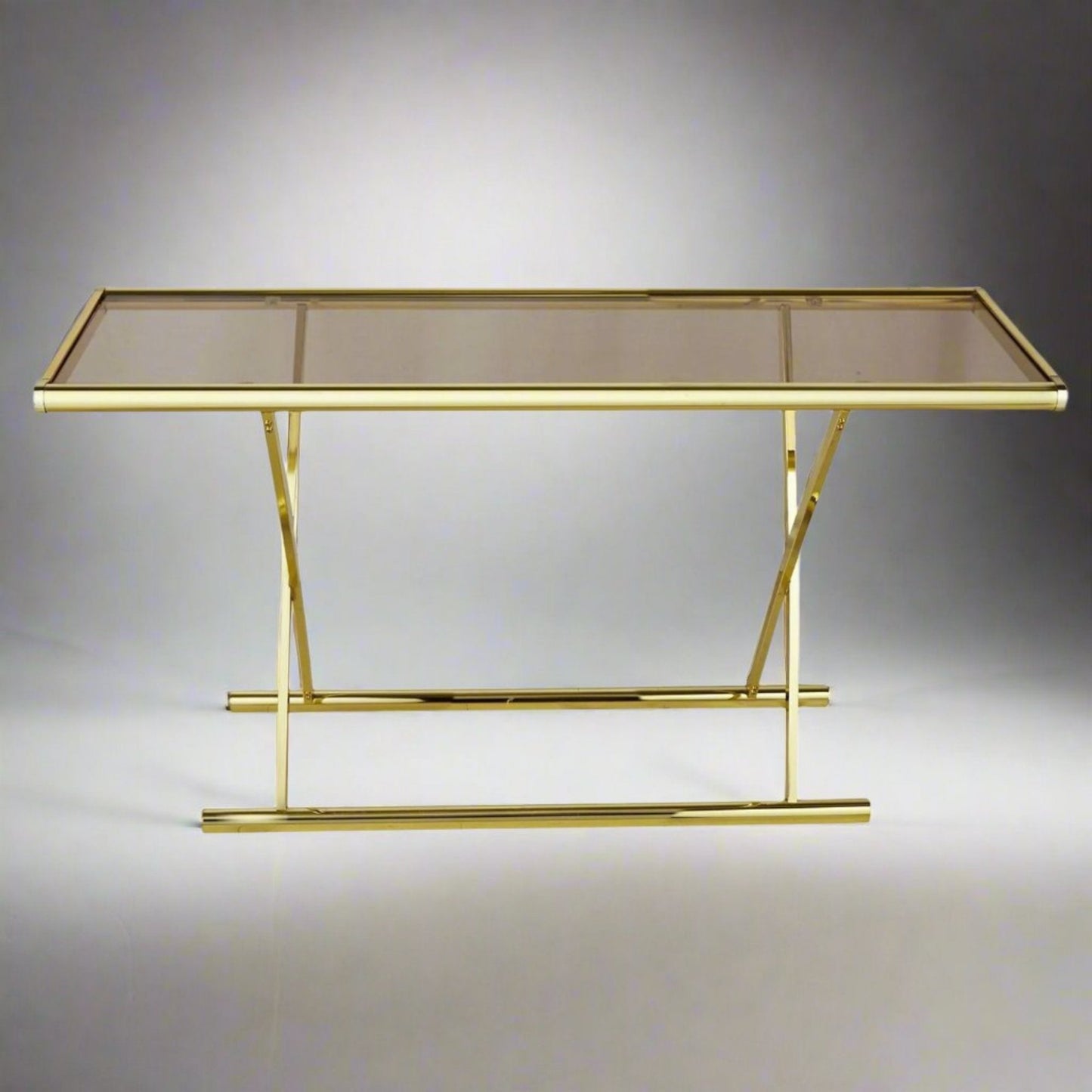 Brass Console Table | Smoked Glass | X-Base