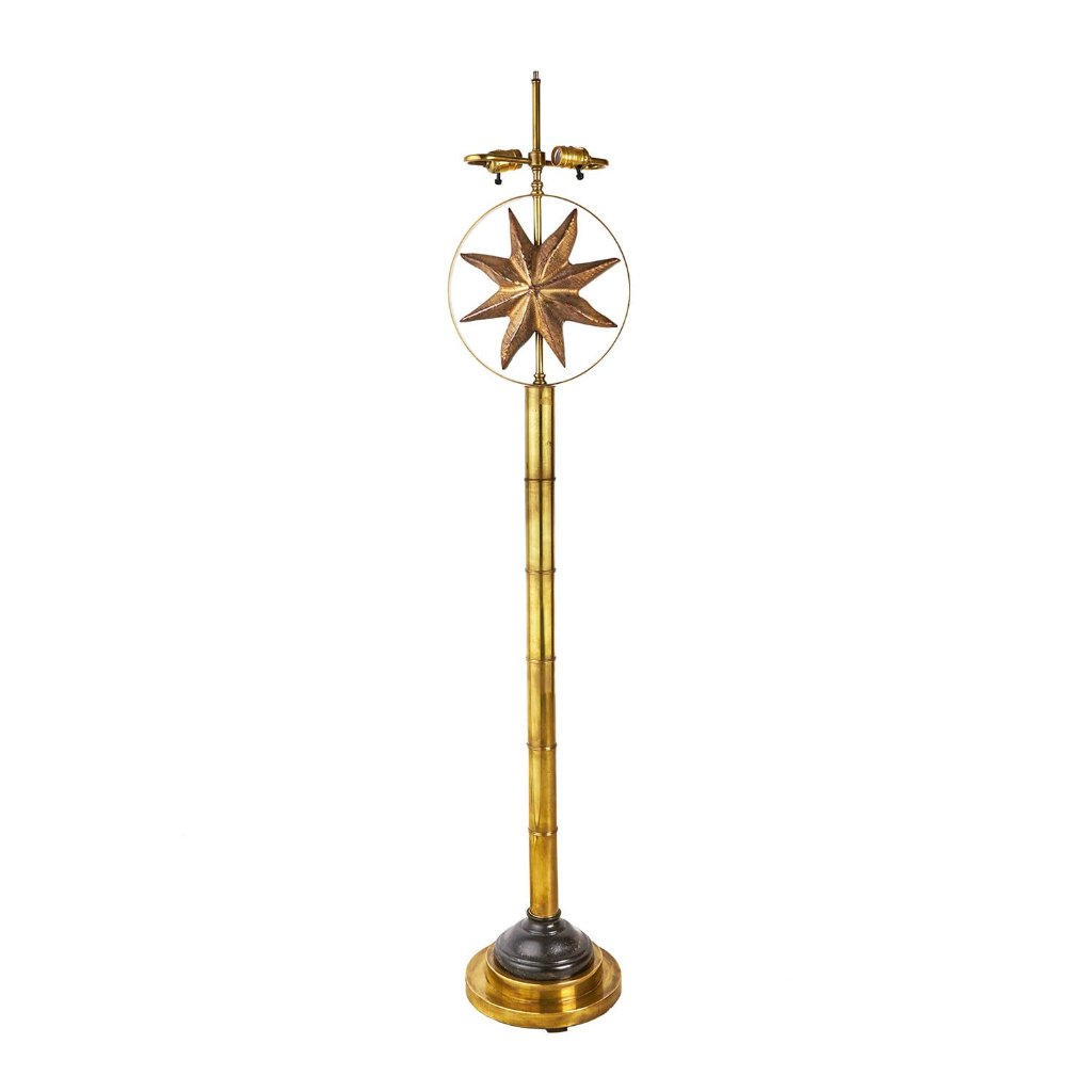 Gilt Wood Starfish & Brass Bamboo Floor Lamp by Hart Associates