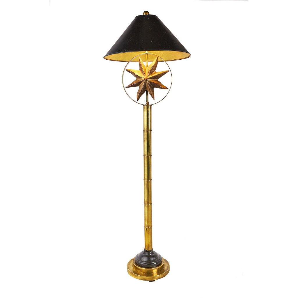 Gilt Wood Starfish & Brass Bamboo Floor Lamp by Hart Associates