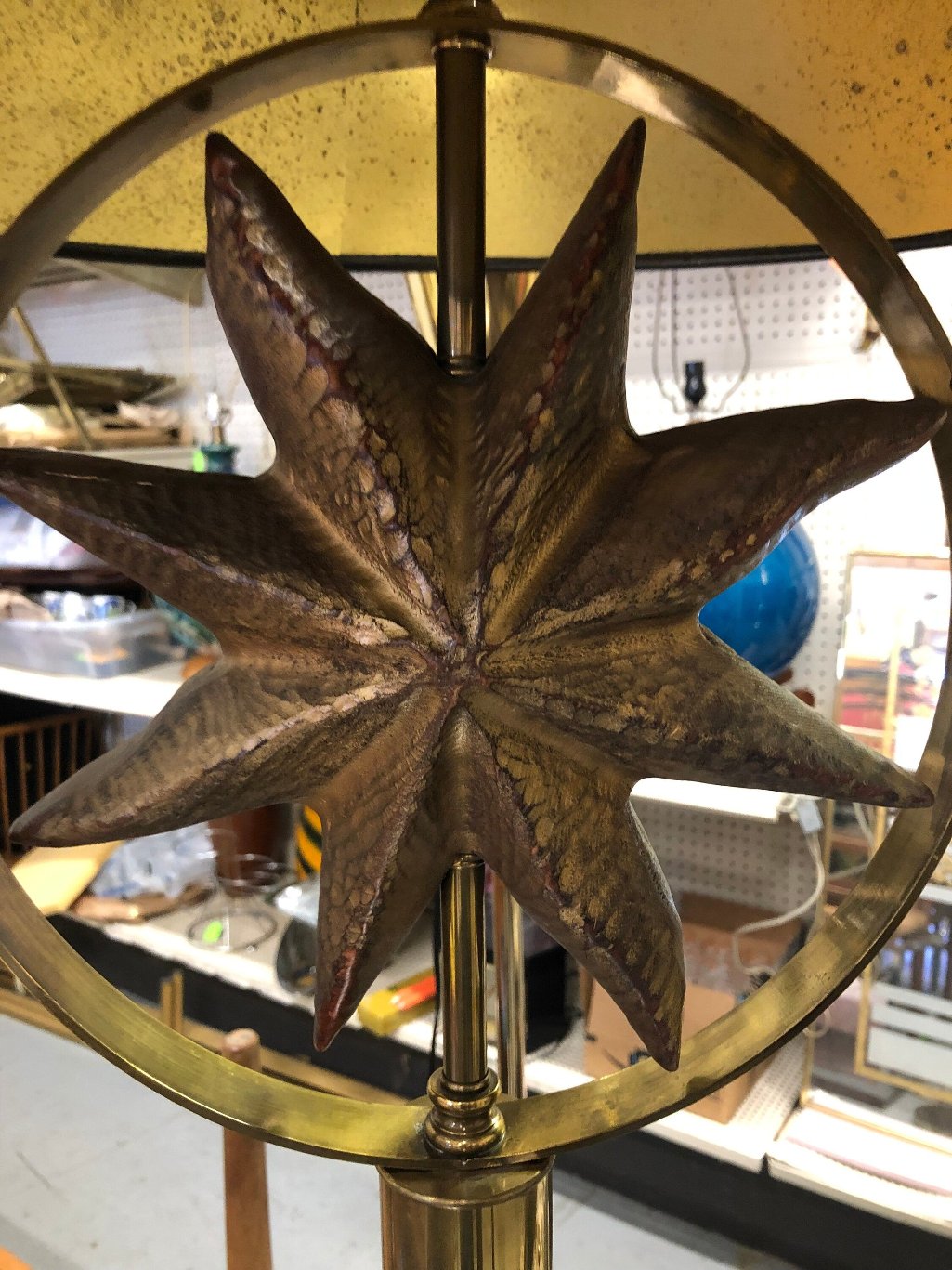 Gilt Wood Starfish & Brass Bamboo Floor Lamp by Hart Associates