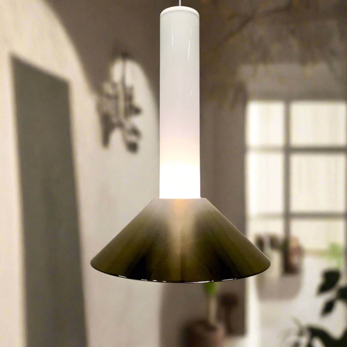 Large Murano Vistosi Glass Pendant Light with Brass Shade
