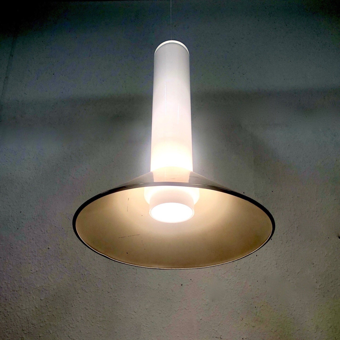Large Murano Vistosi Glass Pendant Light with Brass Shade