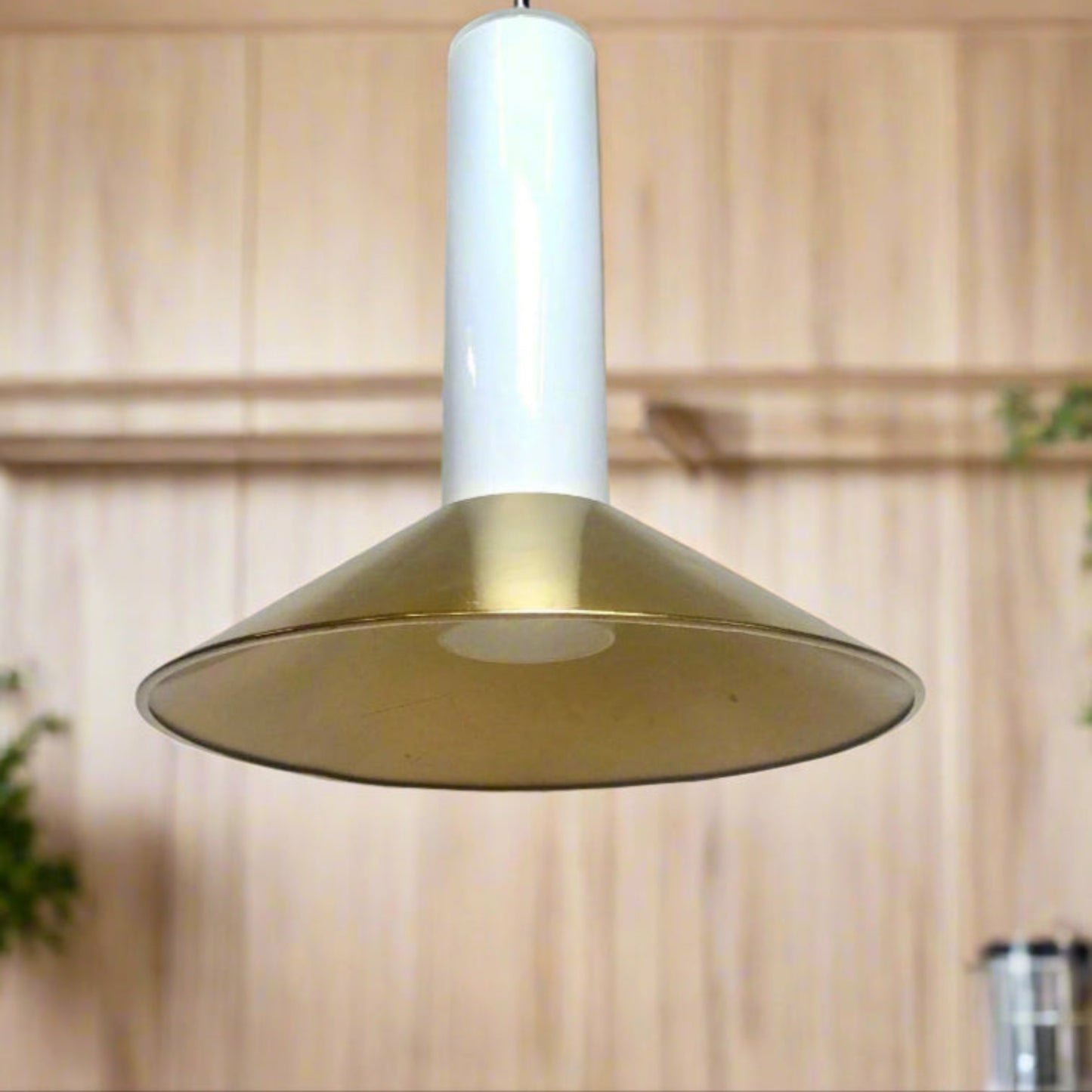 Large Murano Vistosi Glass Pendant Light with Brass Shade