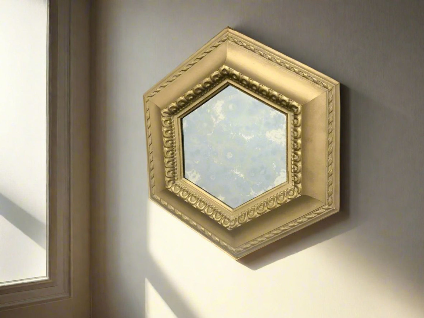 Small Gilt Hexagon Wall Mirror | Antiqued Glass
