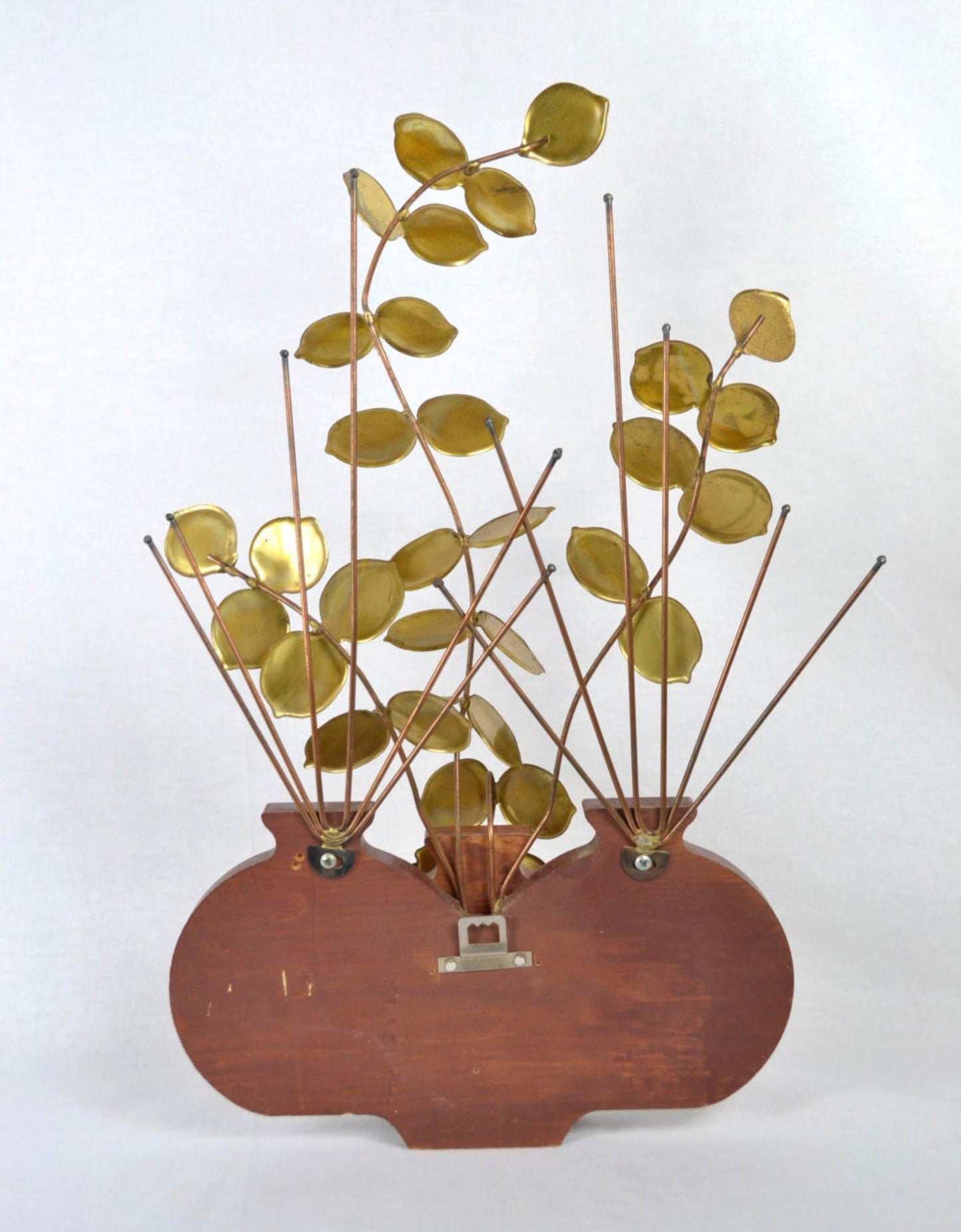 Tabletop Sculpture | Teak Vases & Brass Leaves