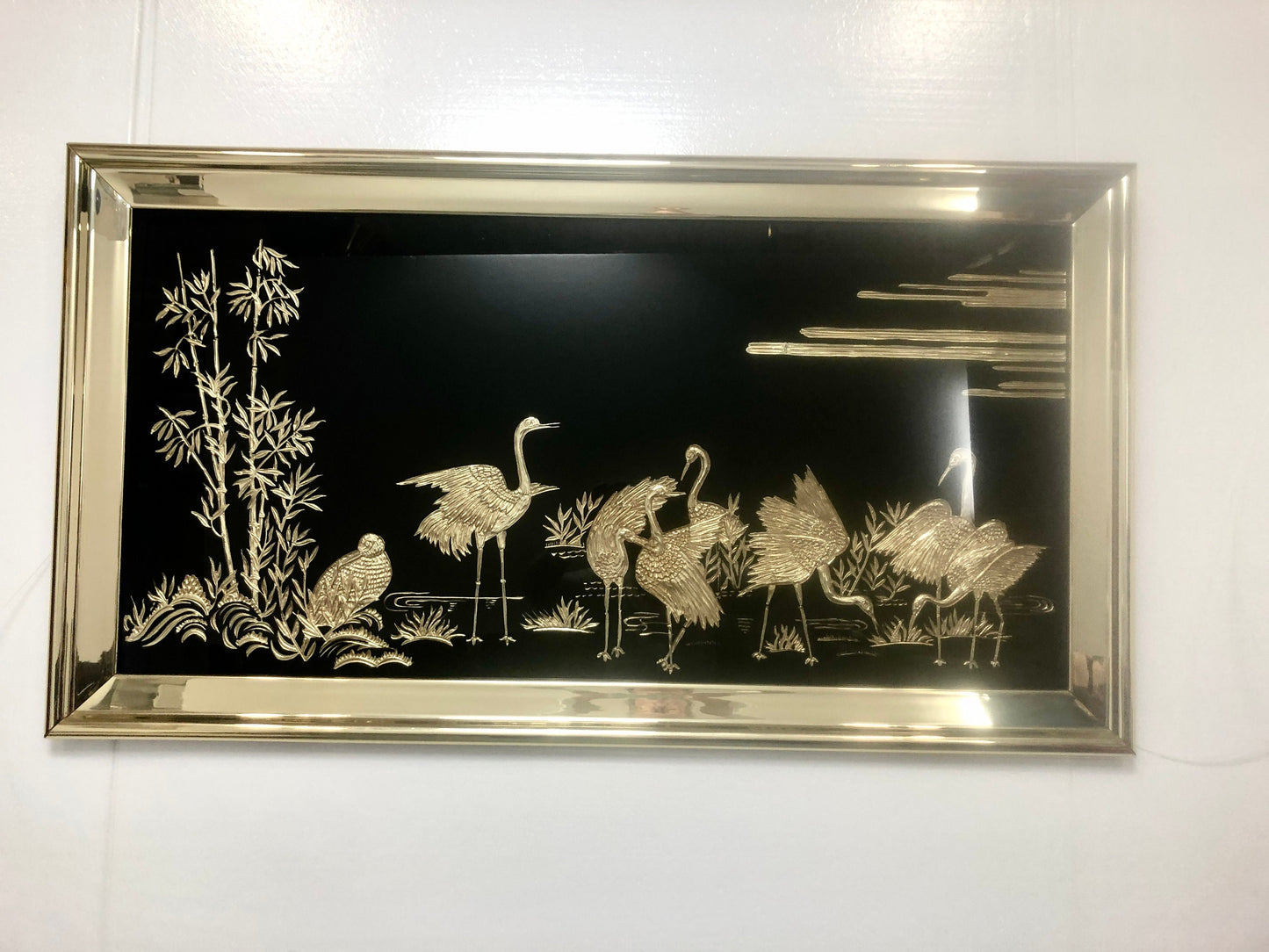 Oriental Modern Black Mirror Wall Art | Gold Etched Detail